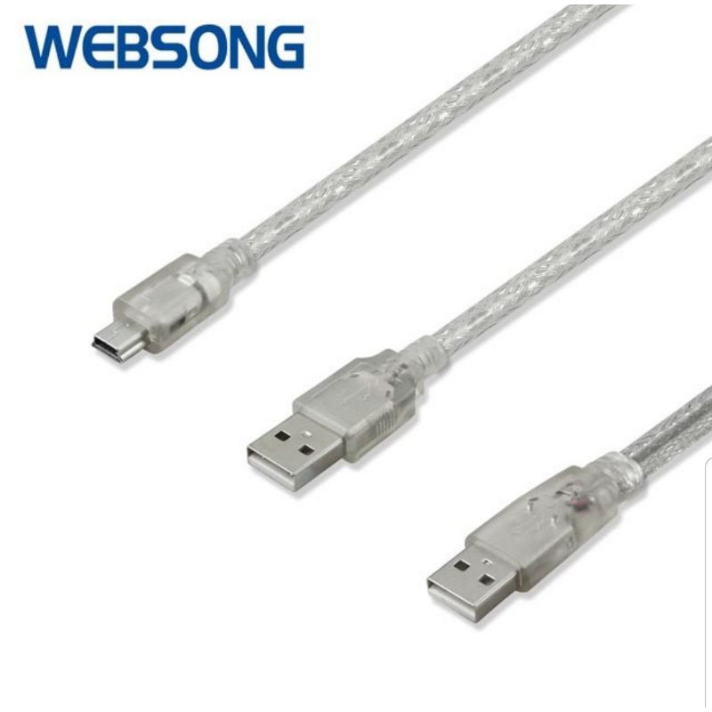 Kabel mini USB 5P Male to 2x USB A Male 80CM High Quality WEBSONG