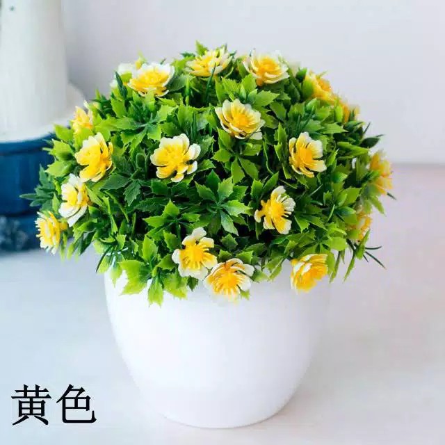 COD/BONSAI BULAT Mini Ball Tanaman Bulat Bunga Artifisial Bulat Dekorasi Rumah Bunga Plastik BP8805-Kuning