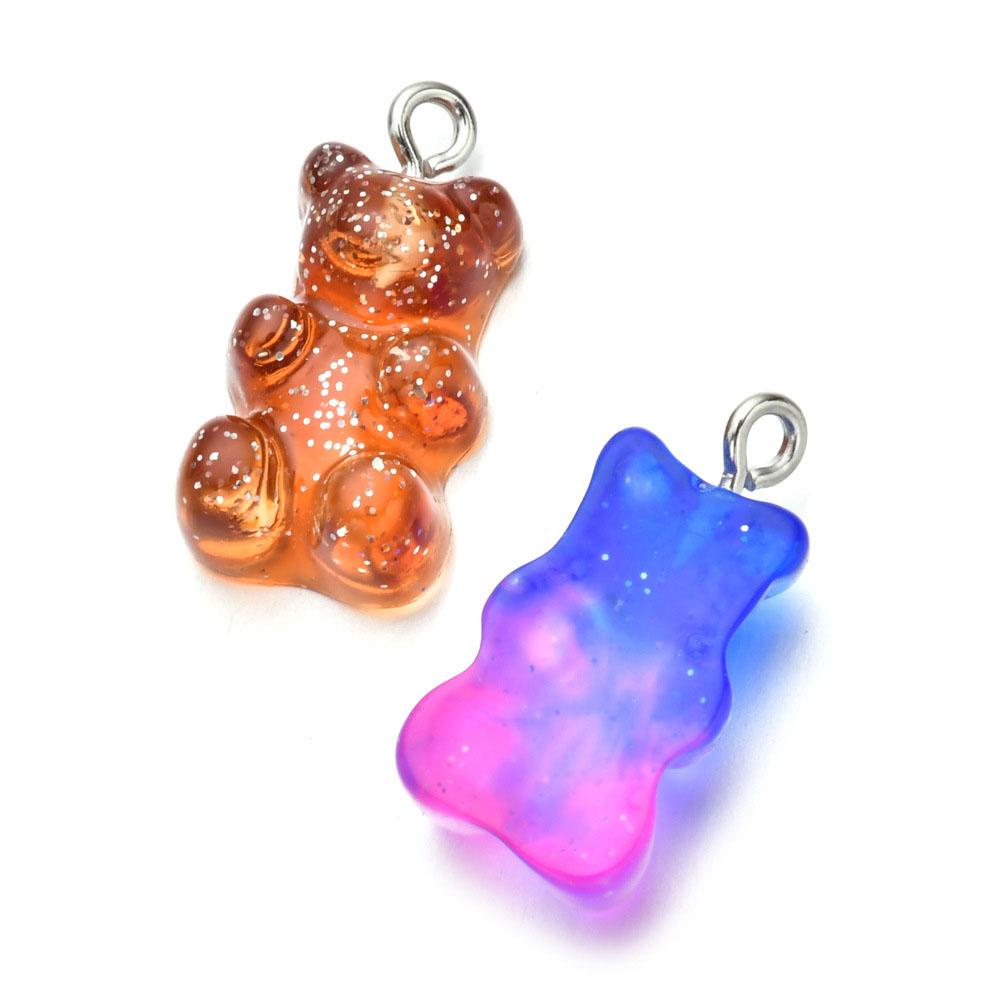 NEEDWAY Needway Temuan Perhiasan 10pcs Untuk Anting Kalung Membuat Resin 23*11mm Gummy Bear Pendant