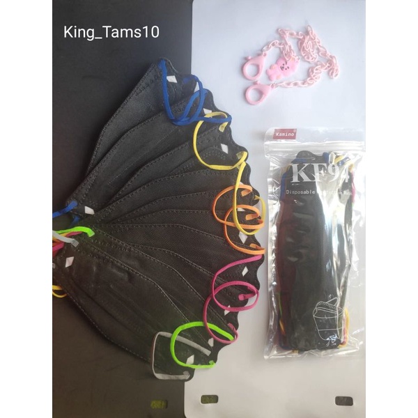 Masker Dewasa KF94 3D Earloop 4Ply Hitam Tali Warna