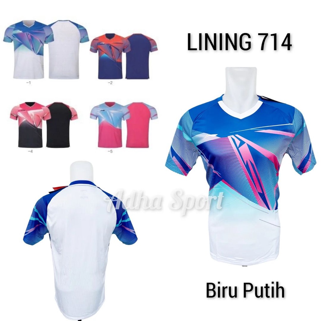 Kaos Badminton L 714 / L714 Biru Putih Bulutangkis Adha Sport
