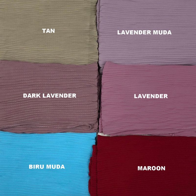 Hijab Pashmina Ceruty Premium Full Plisket Lidi Tanpa Garis Tengah 180x75cm