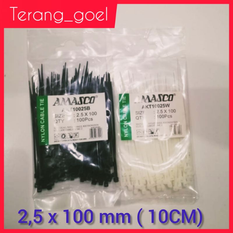 Amasco Kabel Ties 2.5 x 100 mm ( 10 CM ) Quantity 100 Putih dan Hitam / Kabel Ties