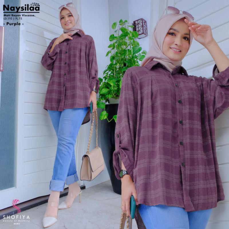 KEMEJA WANITA RAYON VISCOSE MOTIF KOTAK-KOTAK NAYSILAA BY SHOFIYA