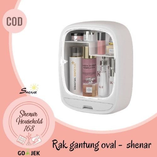 SHENAR , TEMPAT MAKE UP /RAK GANTUNG KOSMETIK OVAL / KOTAK MAKE UP KAMAR MANDI/RAK TEMPEL ORGANIZER