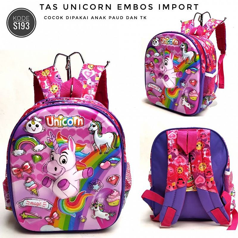 TAS ANAK CEWE EMBOSS SHOPKINS / UNICORN PAUD - TK