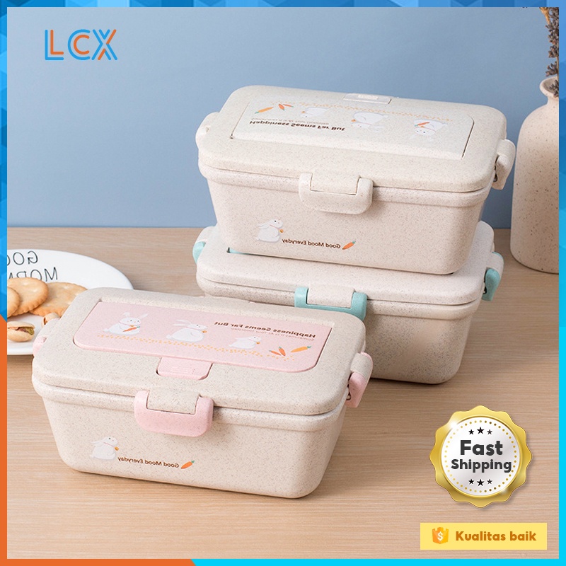 LCX Tempat makan/Lunch Box Jerami Gandum Kotak Makan Bento Anti Tumpah Single-Layer Kotak Bekal Tempat Makan