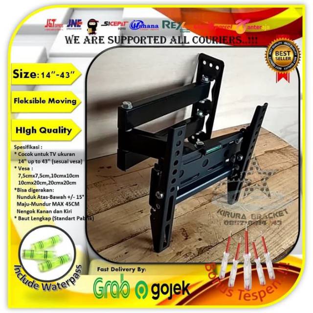 Bracket tv Swifle/Lengan 14&quot; s/d 43&quot; universal 6 arah fleksible moving AEI,SWB-001