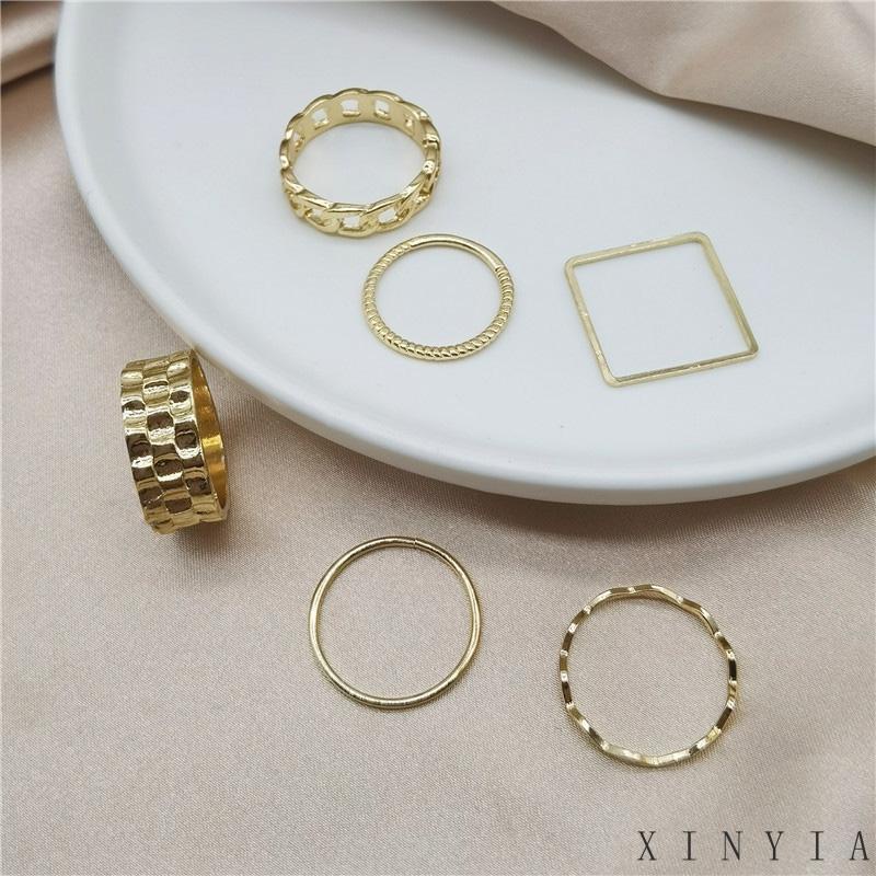 4pcs / Set Cincin Jari Telunjuk Bentuk Geometris Gaya Retro Untuk Wanita