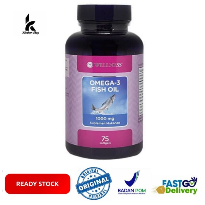 Wellness Omega3 Fish Oil 1000mg Omega 3 1000 MG 75 Sofgels Minyak Ikan Termurah