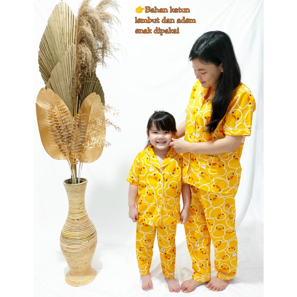 Piyama Couple Ibu Dan Anak Pakaian Baju Tidur Pajamas Katun Deluxe Bebek Kwek Kwek