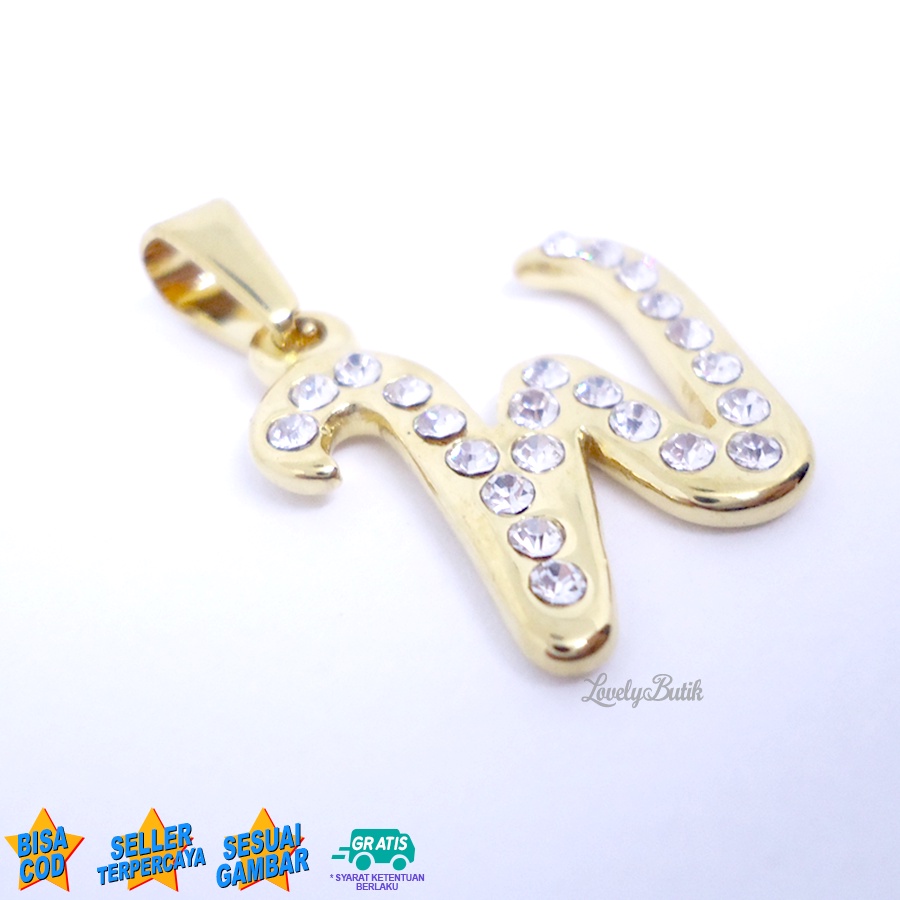 Lovelybutik - Liontin Titanium Anti Karat Liontin Huruf W Klasik Silver Gold