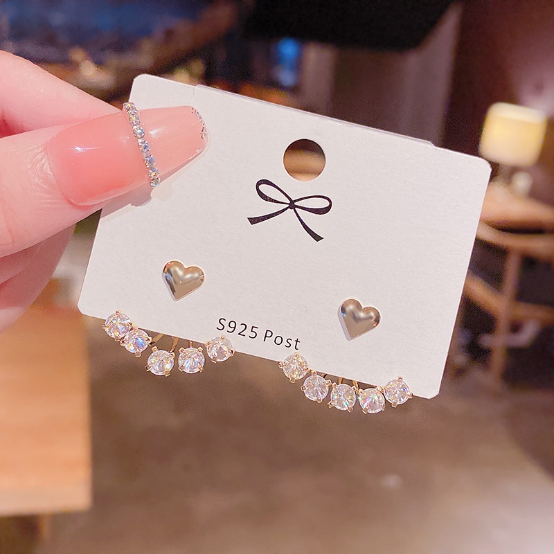 Anting Stud Zircon Berlian Bahan S925 Silver Needle Gaya Korea