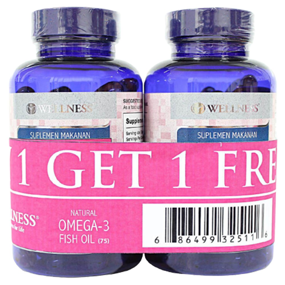 WELLNESS OMEGA 3 1000 MG 1000MG FISH SALMON OIL - 75 KAPSUL SOFTGELS (BUY 1 GET 1)