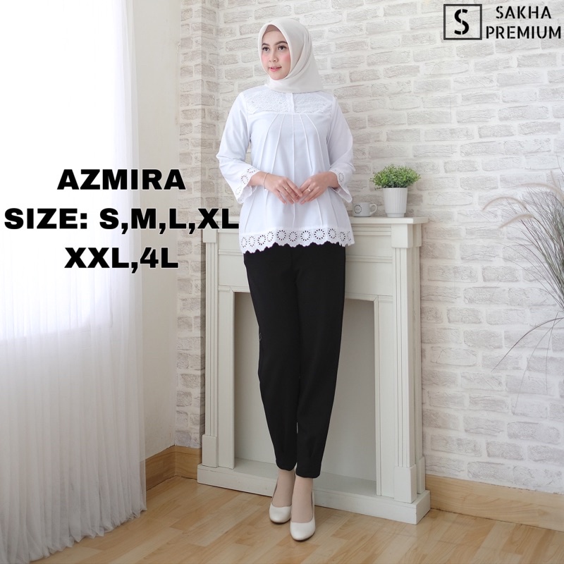 Sakha - Azmira Baju Atasan Putih PNS Guru Blouse Putih Kerja Toyobo Fashion Putih Polos Wanita Terlaris Jumbo 2L 4L