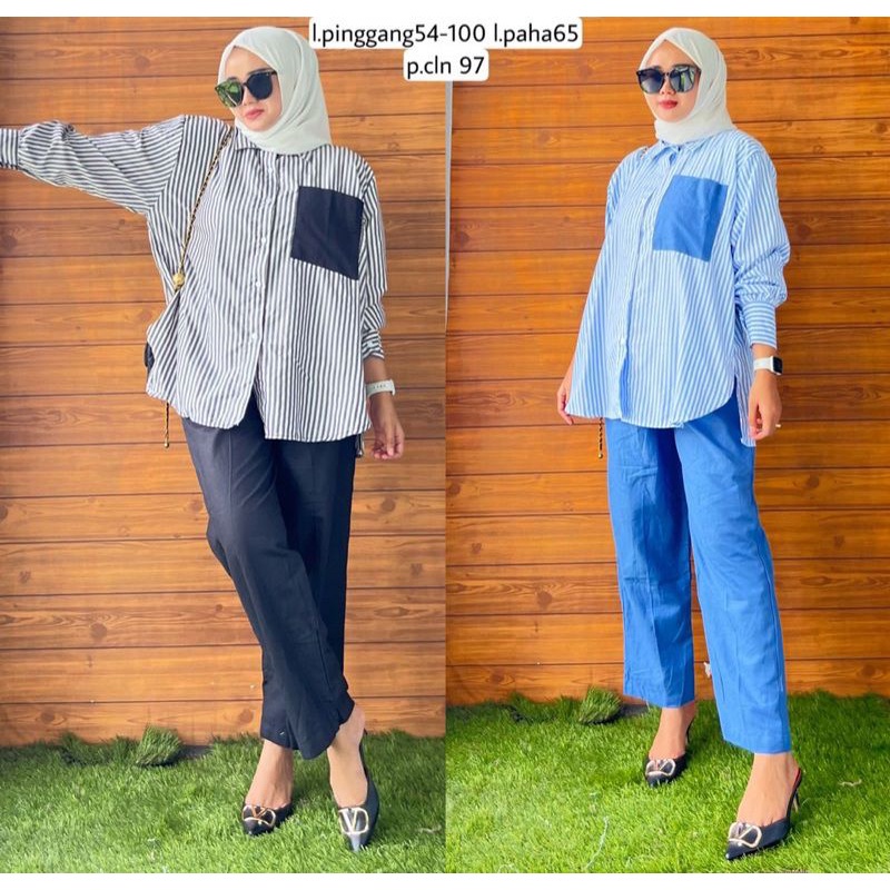 Setcel Katun Salur Satu Kantong Terbaru / Setelan Celana Katun Salur Satu Kantong Terbaru / Setcel C