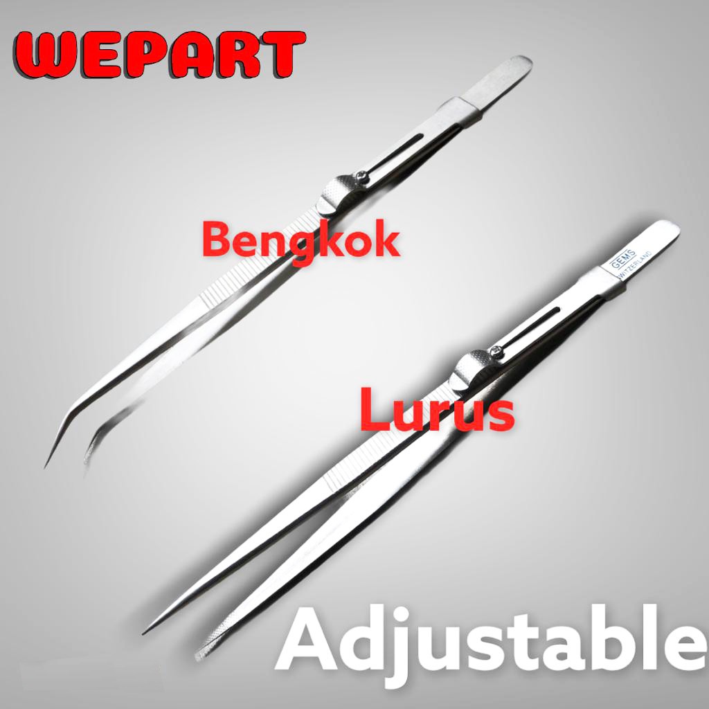 Pinset Presisi Adjustable Pointed Tweezers Anti static Lurus Bengkok