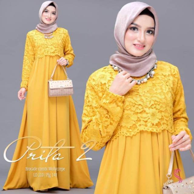 New Varian Realpict Long Dress/ Dress Brukat / dress wanita/ PRITA MAXY VOL2 Size M,L,XL Dress Sage Kondangan