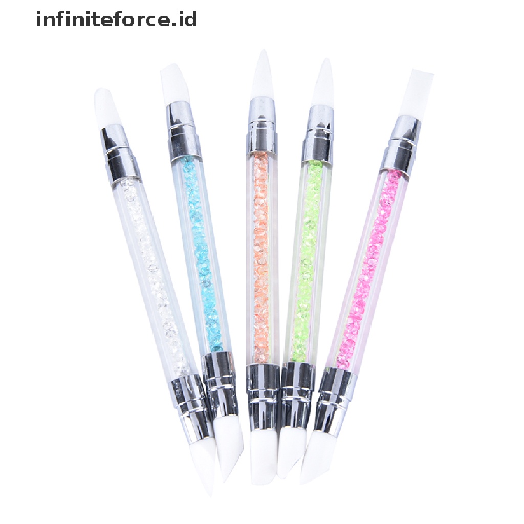 1pc Pen Brush Dotting 2 Sisi Bahan Silikon Untuk Nail Art