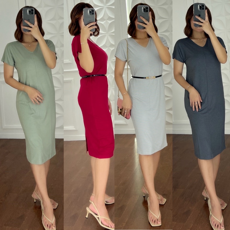 DRESS SPANDEX BAJU MIDI RAYON SPANDEX CASUAL TEBAL TIDAK NERAWANG