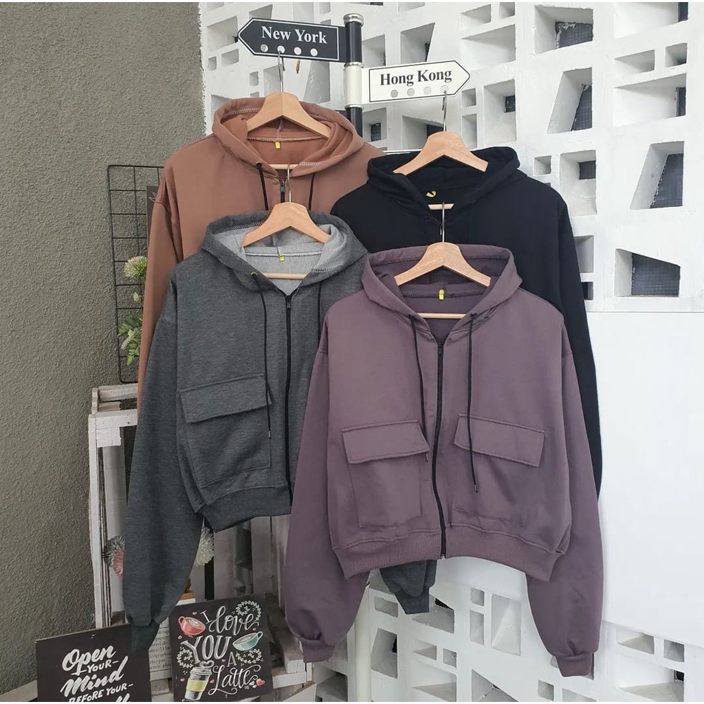 ZARRA CROOPE HOODIE JAKET WANITA - JAKET CROPE WANITA - JAKET HOODIE