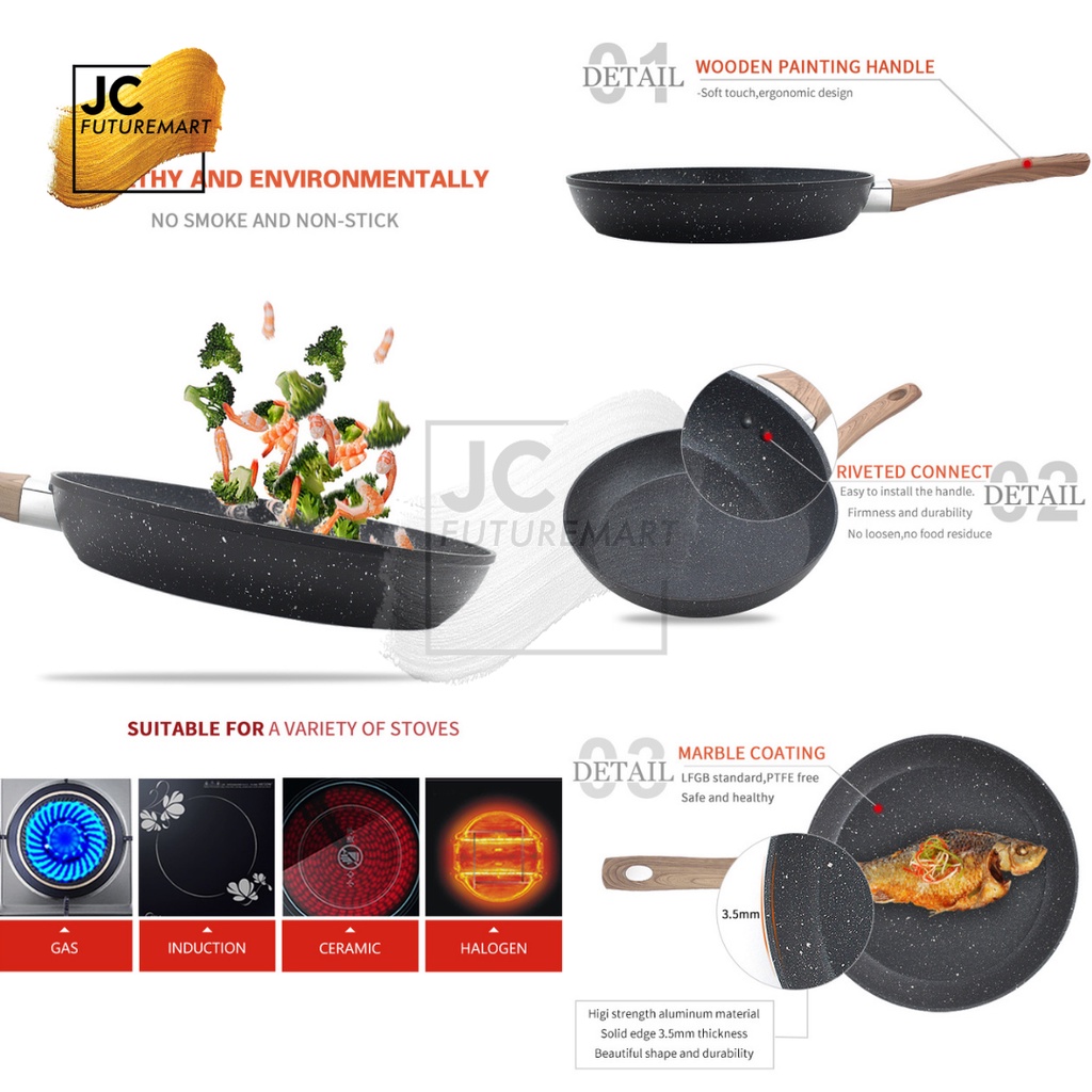 WAJAN PANCI FRYING PAN CERAMIC MARBLE COATING ALUMINIUM TEBAL