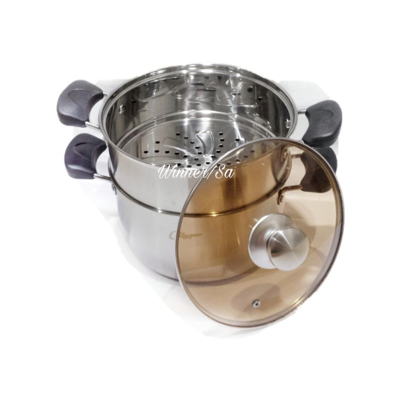 A1 Ready Stock Dandang Panci Kukus 2 Tingkat Steamer Pot Stainless Steel 20cm 22cm 24cm Dan 26cm