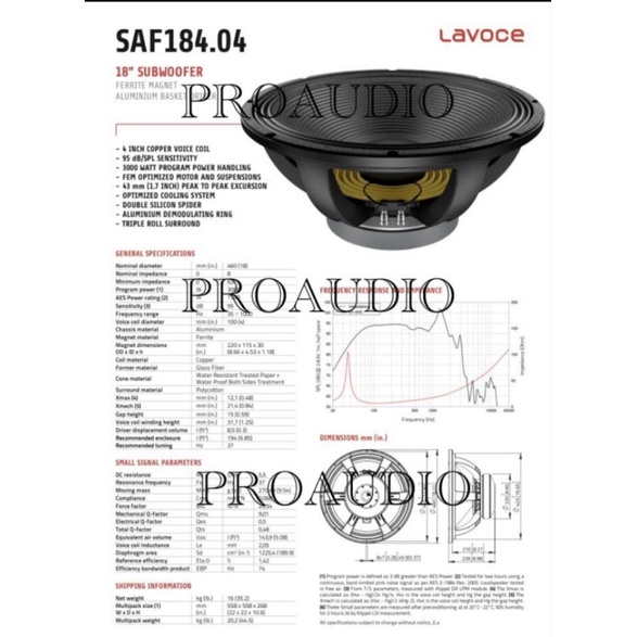 SPEAKER Komponen 18 inch LAVOCE SAF 184.04 Original 100%