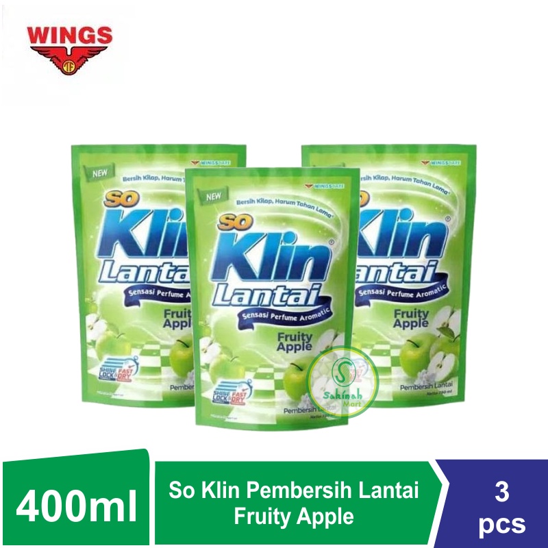 So Klin Pembersih Lantai Fruity Apple Kemasan Pouch 400ml - 3Pcs