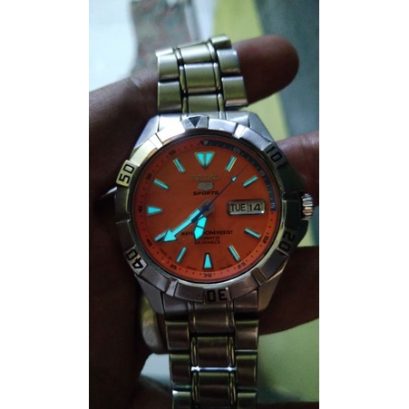 jam tangan seiko 5 sport cal 7s36 orange dial second bekas original