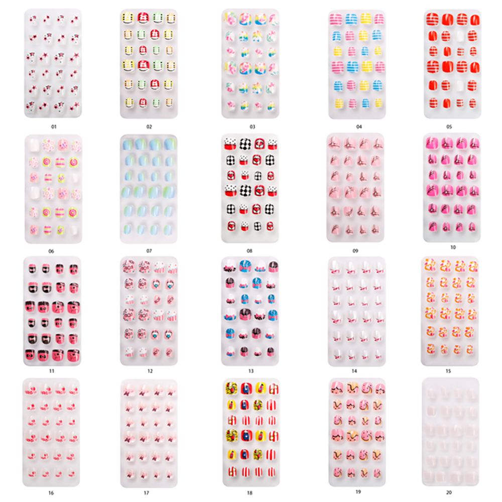 Mxbeauty 24pcs / Set Kuku Palsu Motif Kartun Bunga Untuk Nail Art / Manicure Anak