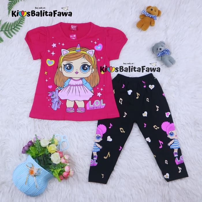 Setelan LOL uk 3-4 tahun / Baju Anak Karakter Perempuan Import - Motif LOL