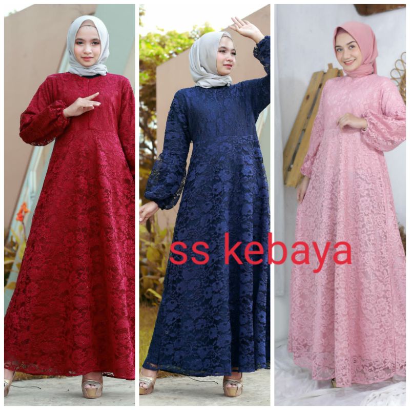 gamis brokat tangan balon/ gamis pesta
