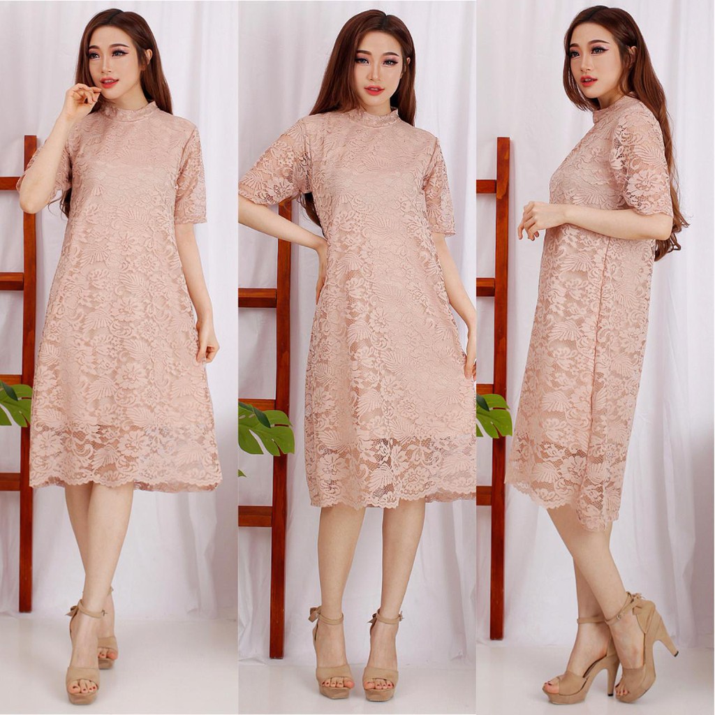 Dress CAROLOLINE  LOLI (6 WARNA) Brukat Tulang Corneli Tebal Dijamin RealPict