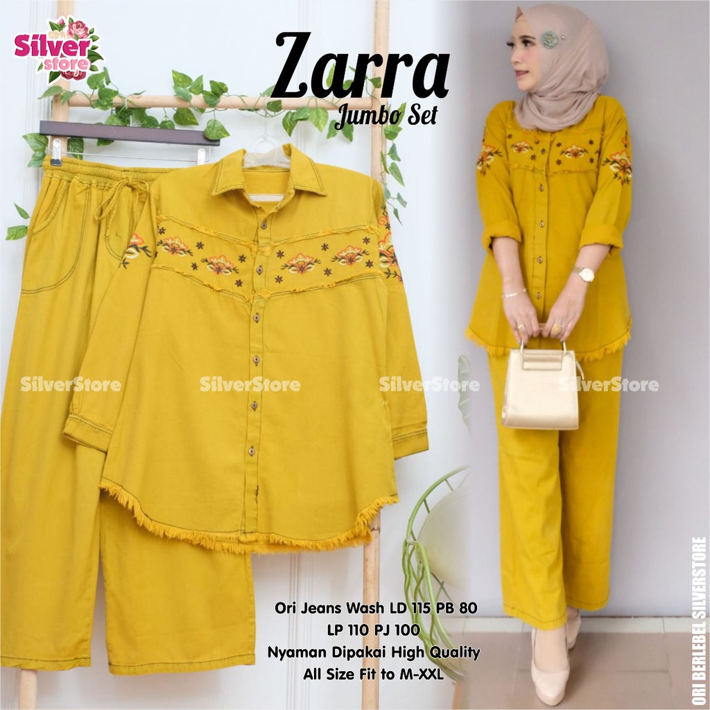Zarra Jumbo Set / Setelan Baju Wanita Jumbo / Setelan Tunik dan Kulot Jeans / One set jeans / Setcel