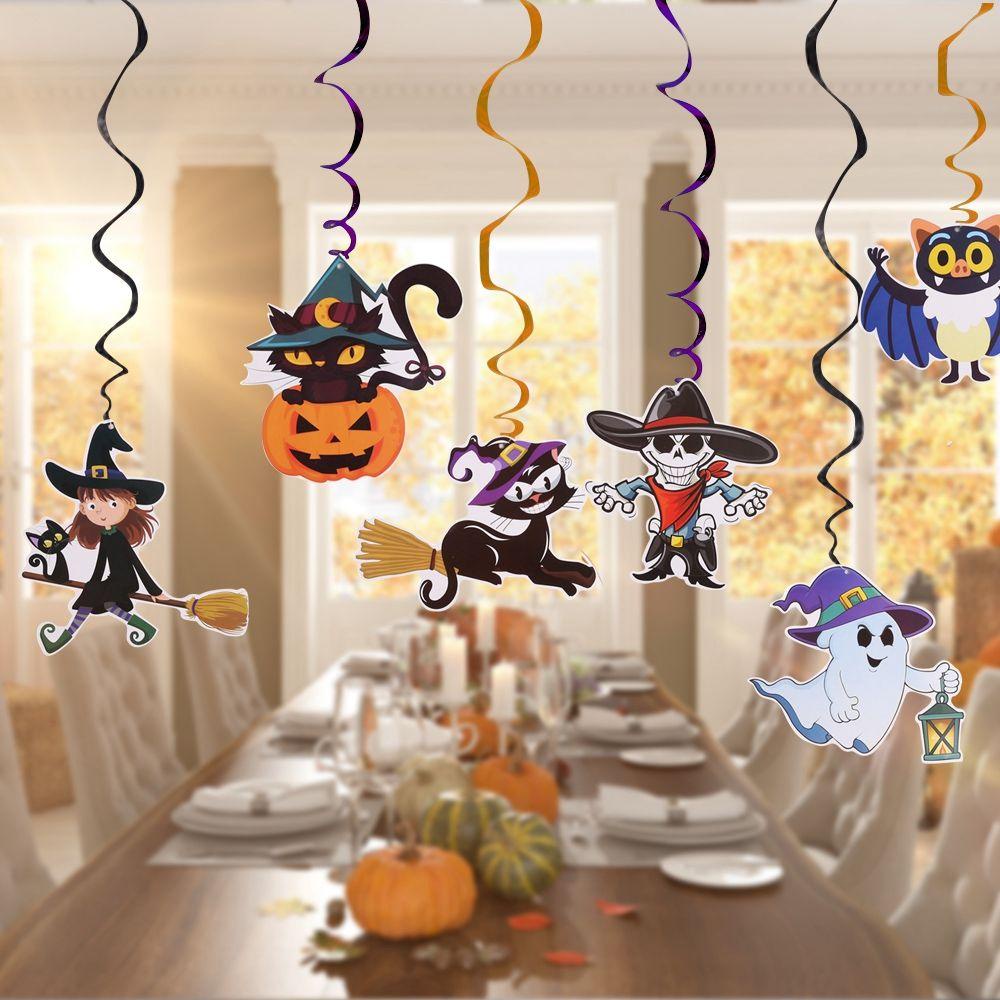[Elegan] Ceiling Hanging Swirl Warna-Warni DIY Pumpkin Ghost Event Festival Ornamen Dekorasi Halloween