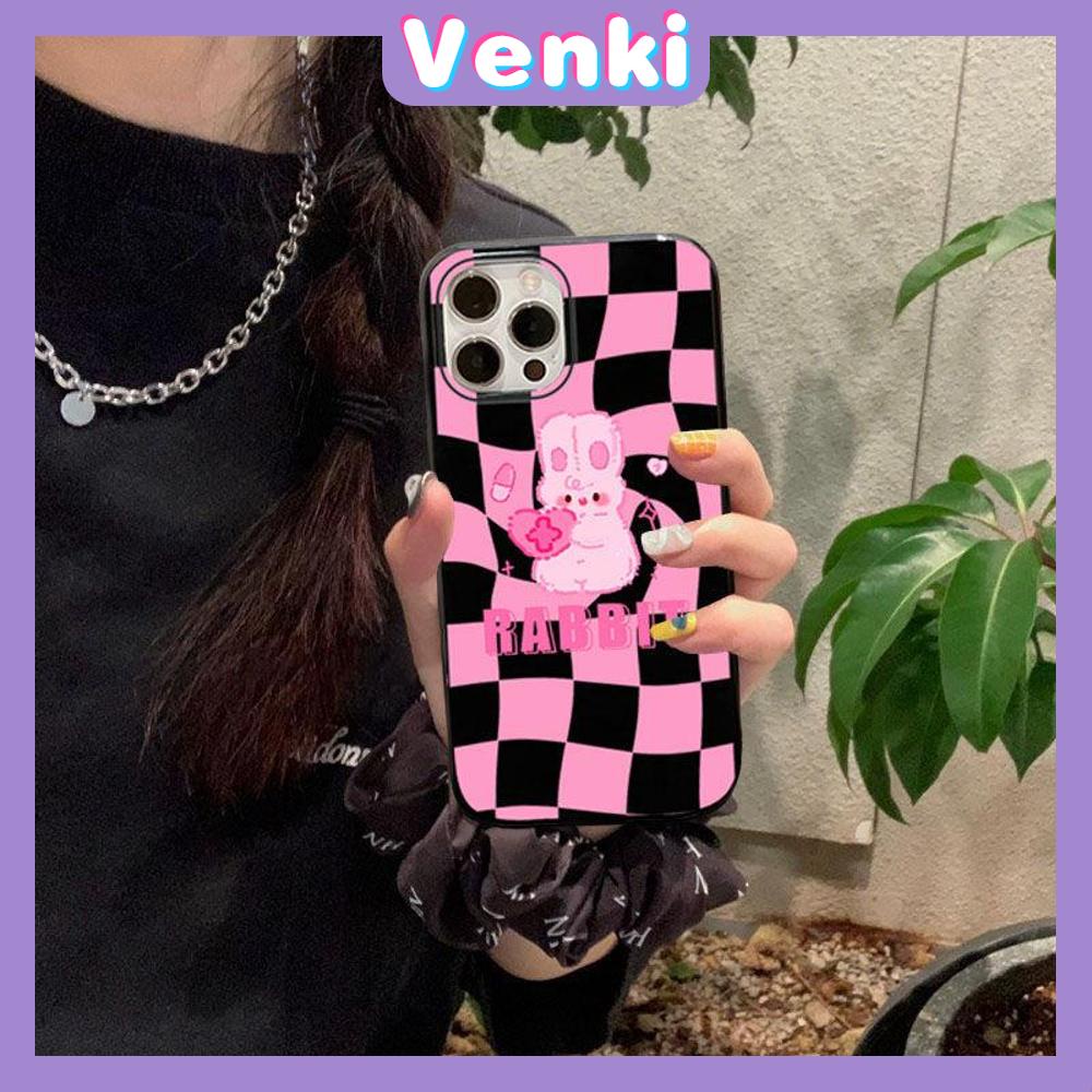 iPhone Case Silicone Soft Case Black Glossy Candy Case Shockproof Protection Camera Cartoon Cute Pink Rabbit Compatible For iPhone 11 Pro Max 13 Pro Max 12 Pro Max 7Plus xr XS Max