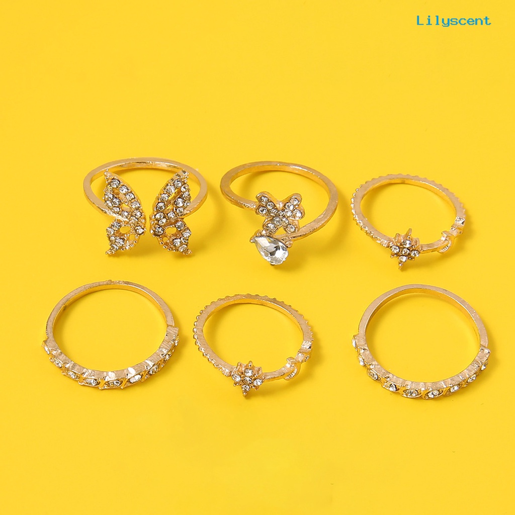 8pcs Cincin Knuckle Desain Kupu-Kupu Bunga Aksen Berlian Imitasi Untuk Wanita Element