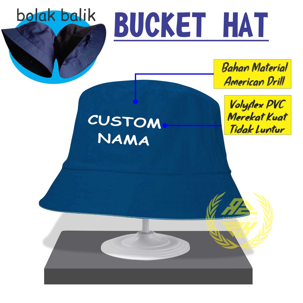 Topi Bucket Custom Nama Pria Wanita Unisex Custom Sablon 1 Sisi Satuan Puluhan Ratusan Harga Glosir &amp; Ecer