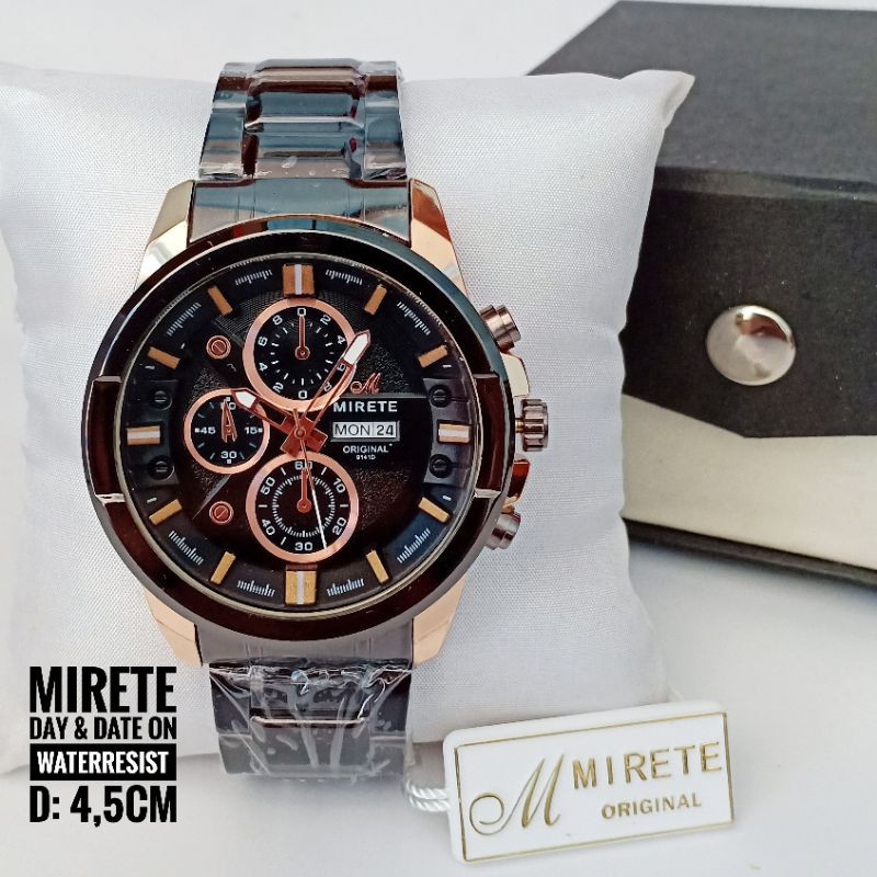 Jam tangan cowo MIRETE Day & date aktif Free Box