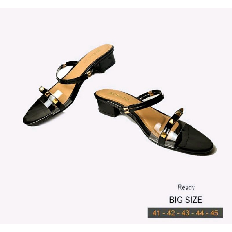 Sandal Valentino Black Big Size / Slop Kasual Wanita Hitam JUMBO 41-45 Sendal Santai Clasik Cocok Buat Kaki Gemuk Hitam, 44