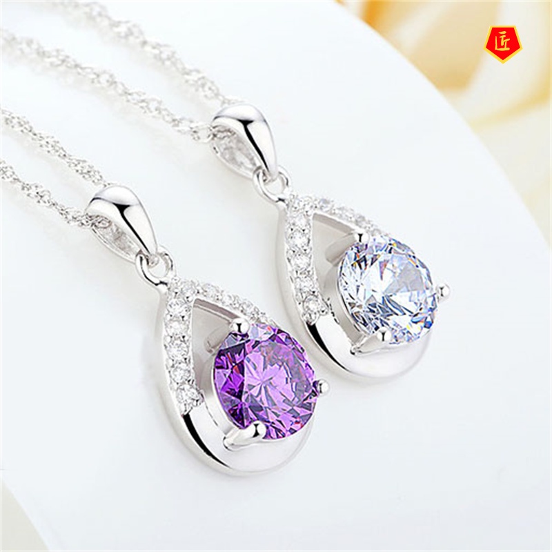 [Ready Stock]Faith Crystal Pendant Silver Necklace Female Birthday Present Elegant Fashion