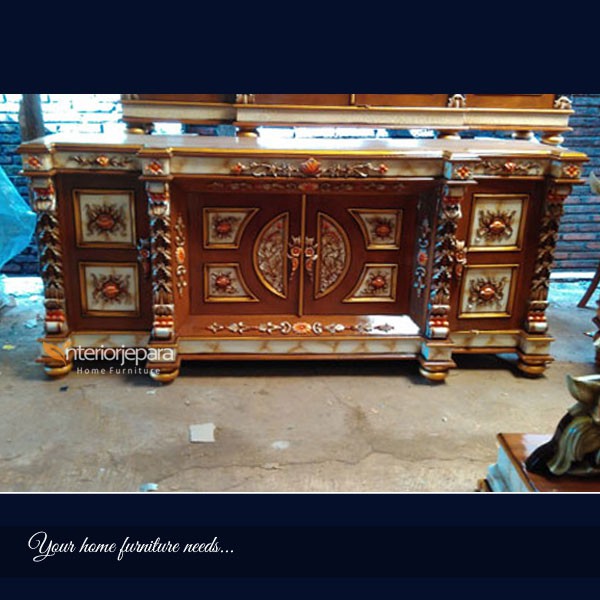 Bufet Ukiran Kayu Jati Motif Gerbang Marmer, Meja Tv