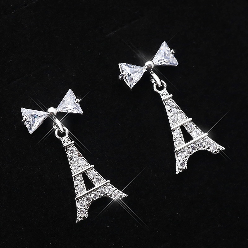 Gaya Korea menara stud anting-anting dewi temperamen online influencer busur ornamen sederhana tetes