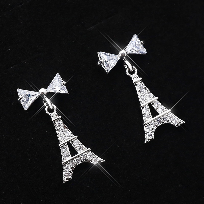 Gaya Korea menara stud anting-anting dewi temperamen online influencer busur ornamen sederhana tetes