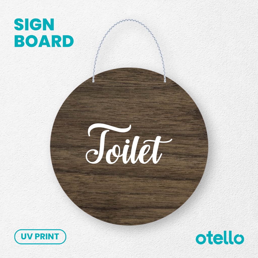 Otello - Papan Toilet Sign Board Kayu Wooden Signage Gantungan Toko Restoran Rantai Label Plat Restroom WC