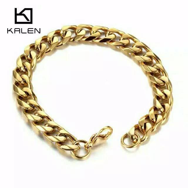 Chain Gold Bracelet Gelang Emas Rantai Titanium Stainless 316L Pria Cowok RJ02
