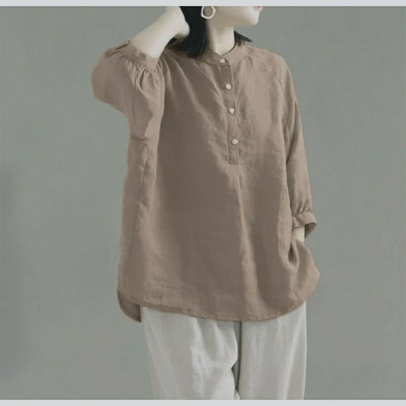 Kemeja polos wanita - kerah sanghai bahan linen - blouse Ceria ld 120