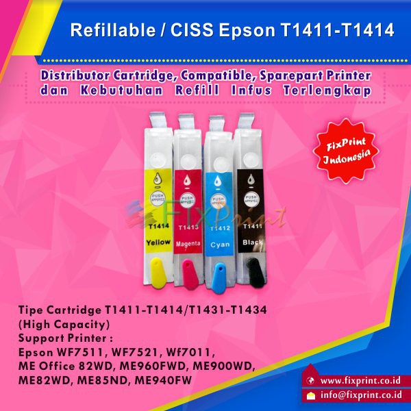 Refillable / CISS Epson WF7511 WF7521 ME900WD 940FWD 960FWD, Tipe Cartridge T141 / T143 Murah