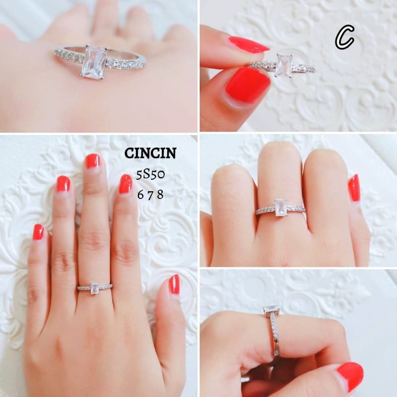 Cincin Titanium Permata Solitaire Cincin Wanita